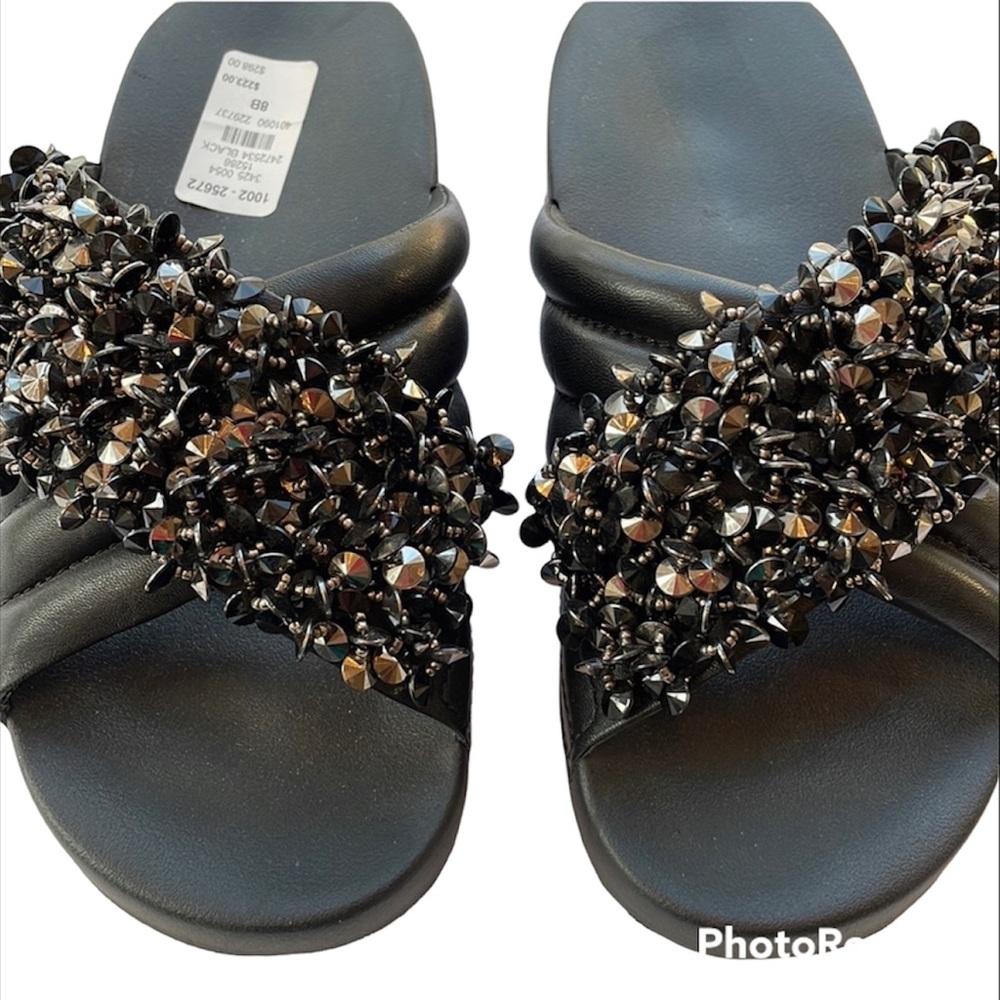 TORY BURCH embellished black sandals, size 8B NWT - Picture 2 of 5
